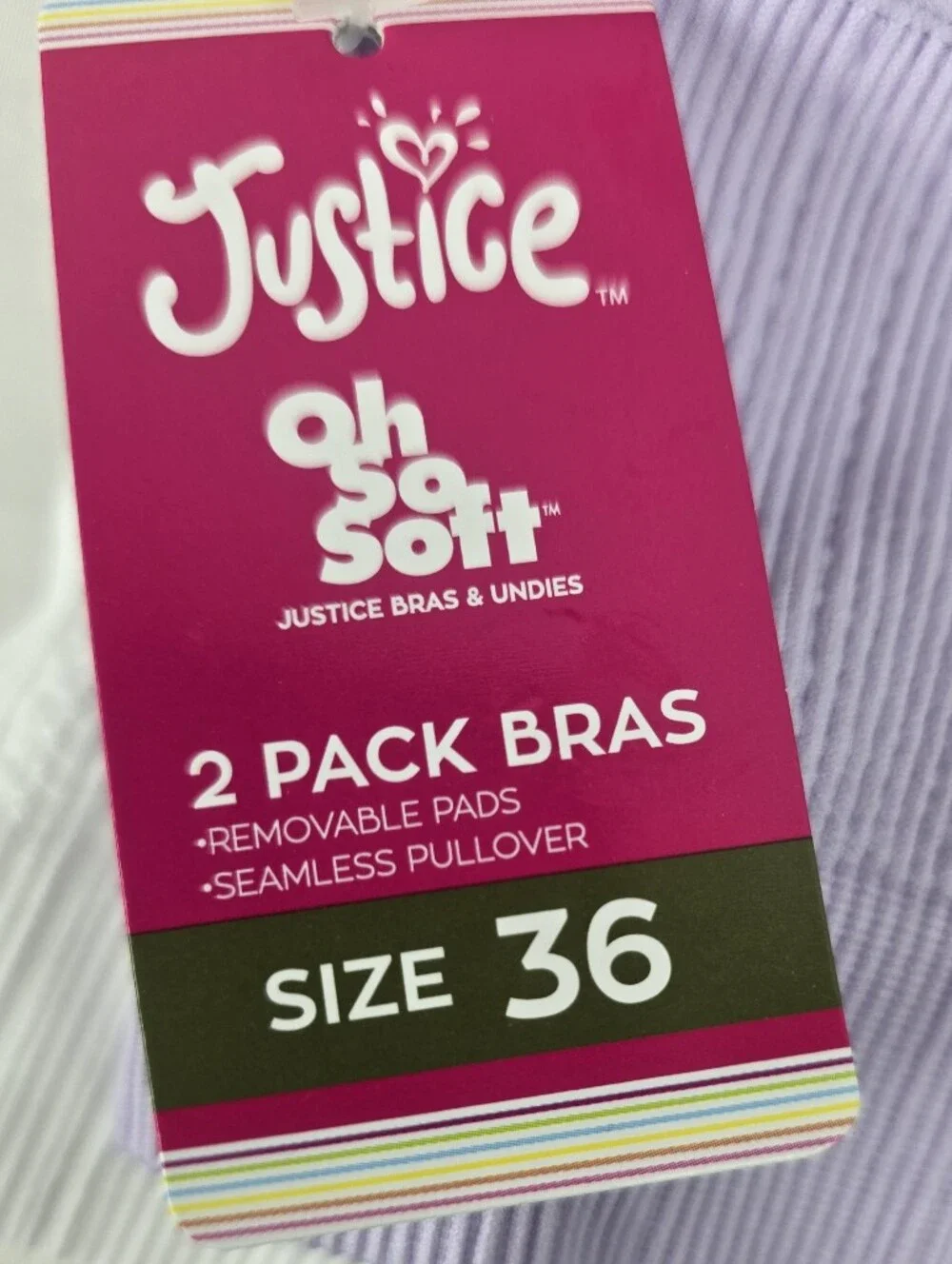 NWT Justice Girl's 2 Oh So Soft Floral-Trim Ribbed White & Tan Bralettes Sz 36